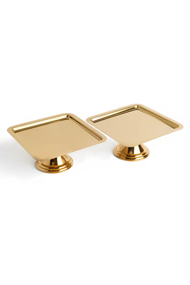  Lüx 2'Lİ Kare Gold Ayaklı Kek, Pasta, kurabiye,Tatlı, ikramlık, Çeyizlik Sunum Servis Standı